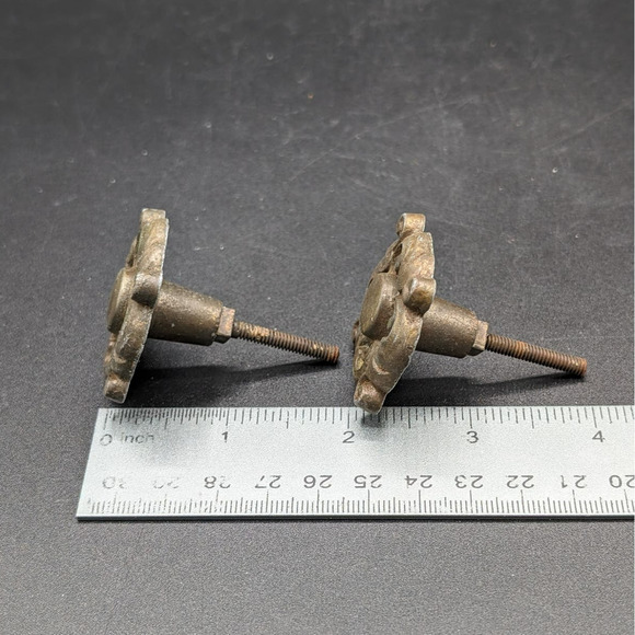 Drawer Pulls Pair 2 Vintage Antique? Metal Decorative Ornate Handles Old Cottage - Picture 8 of 10